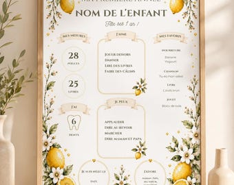 Editable Lemon First Year Board | Affiche Mon Premier Anniversaire Citron | Milestone Poster | 18x24
