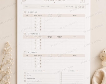 Baby Feeding Tracker Printable | Newborn Daily Log | Instant Download PDF