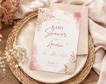 Blush Whisper Baby Shower Invitation | Invitation Baby Shower Numérique 4x6 | Invitación Baby Shower Digital Editable