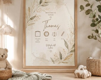 Printed Personalized Birth Poster Willow | Affiche de naissance imprimée personnalisée | Póster de nacimiento impreso personalizado