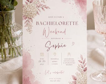 Blush Bachelorette Invitation | Bridal Shower Canva Template | Invitation Bachelorette | Despedida de Soltera | 4x6 EN FR ES