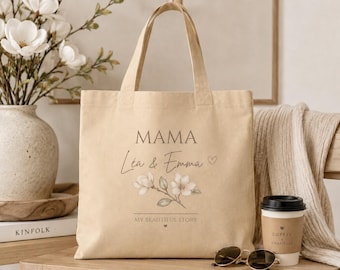 Personalized Mom Tote Bag | Sac Maman Personnalisé | Bolsa para Mamá | Custom Names Tote | Magnolia Floral Gift