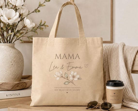 Personalized Mom Tote Bag | Sac Maman Personnalisé | Bolsa para Mamá | Custom Names Tote | Magnolia Floral Gift