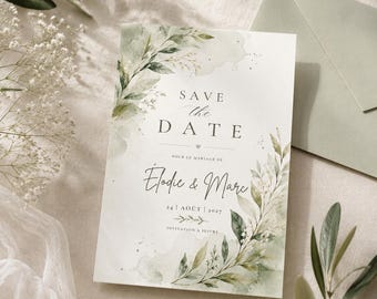 Watercolor Save the Date Invitation | Invitation Mariage Aquarelle | Invitación Boda Acuarela | Canva Editable | 4x6 | EN FR ES