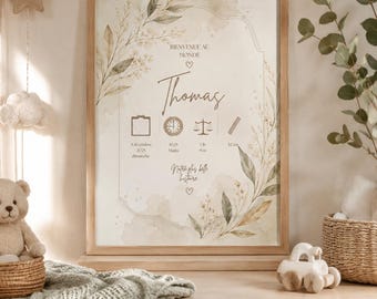 Personalized Digital Birth Poster Willow | Affiche de naissance numérique personnalisée | Póster de nacimiento digital personalizado
