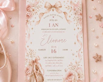 Ballet Birthday Invitation Template | Invitation Anniversaire Ballet | Editable Canva Template | English & Français | Ballerina Party Invite