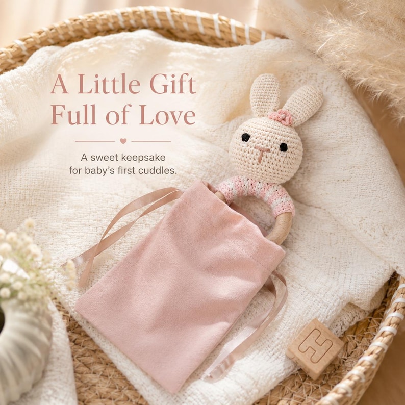 Personalisierte Baby Rassel mit Namen｜Häkelrassel mit Holzring｜Geschenk zur Geburt, Babyparty & Taufe afbeelding 11