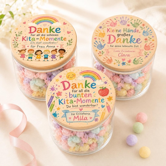 Personalisiertes Bonbonglas Erzieherin Geschenk, Kita Abschiedsgeschenk, Danke Lehrerin, Süßigkeitenglas Kindergarten