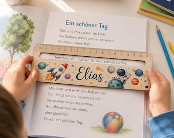 Personalisiertes Leselineal für Kinder – Holzlineal 17 cm mit Name, Lesehilfe zur Einschulung 2026