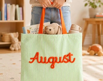 Personalisierte Kindertasche mit Name | Gestreifte Stofftasche Kinder | Kita Tasche mit Reißverschluss | Kindergarten Geschenk