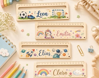 Personalisiertes Leselineal für Kinder – Holzlineal 17 cm mit Name, Lesehilfe zur Einschulung 2026