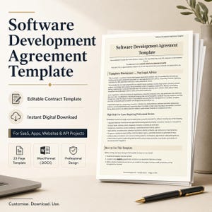 Software Development Agreement Template | Editable Developer Contract for SaaS, Apps, Websites & API Projects