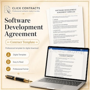 Software Development Agreement Template | Editable Developer Contract for SaaS, Apps, Websites & API Projects