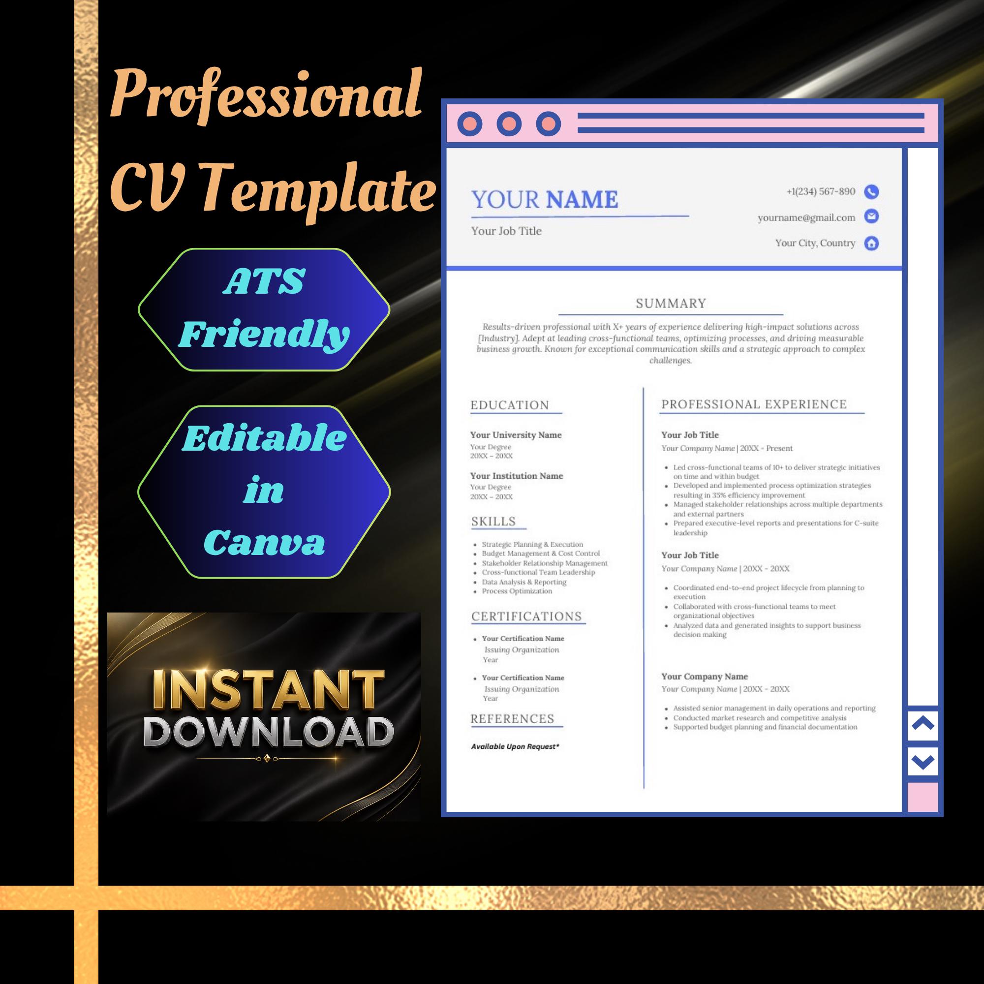Vivid Blue Resume Template Canva | Minimalist CV | Single Page Double ...