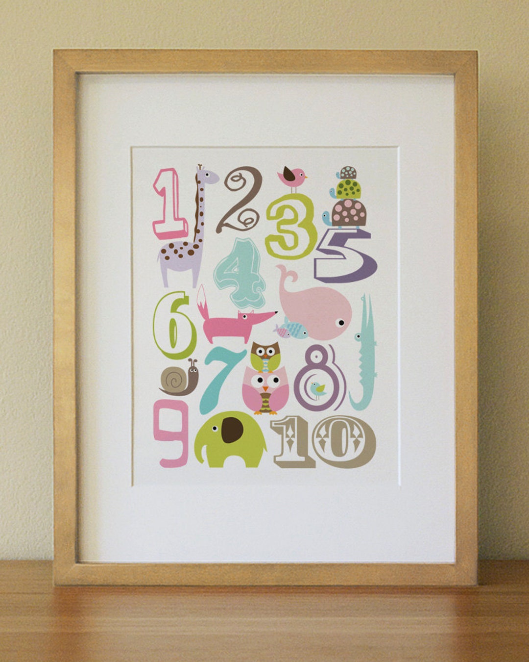 Number Animals Nursery Wall Art Print Baby Girl Kids Room - Etsy