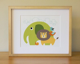 Elephant . Lion .  Baby Nursery Wall Art . Children Wall Art