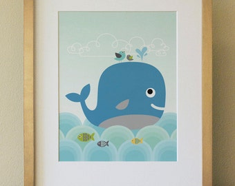 Whale . Baby Nursery Wall Art . Children Wall Art