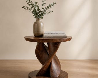 Sculpturale moderne boerderijstijl ronde houten bijzettafel voor de woonkamer