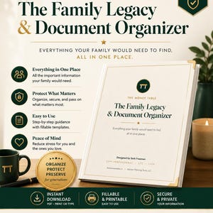 Family Legacy Document Organizer | Estate Planning Fillable PDF Planner