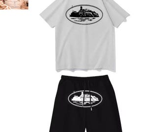 Conjunto de moletom unissex Corteiz, feito à mão em algodão, estilo streetwear.