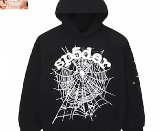 Felpa con cappuccio Sp5der Spider Web Graphic, nera, oversize, streetwear, unisex.