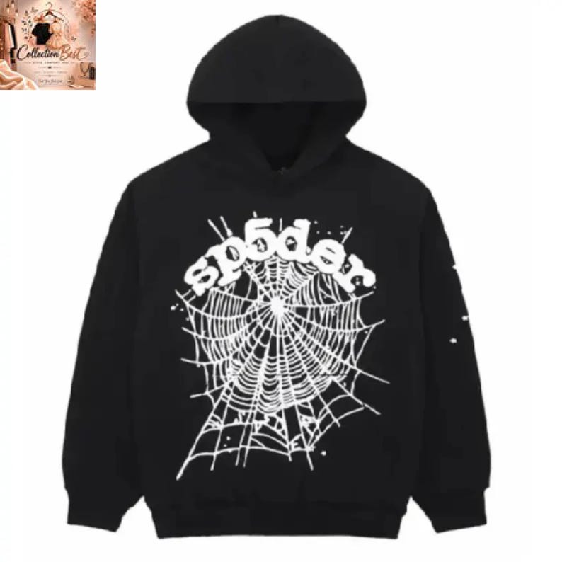 Sp5der Spider Web Graphic Hoodie Svart Oversized Streetwear Unisex Pullover Hoodie bild 1