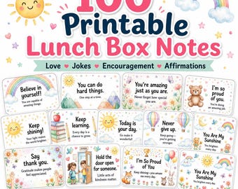 100 Kids Lunch Box Notes Printable| Encouragement Cards| Funny Lunchbox Jokes| Affirmation Cards| School Lunch Notes| Back to school