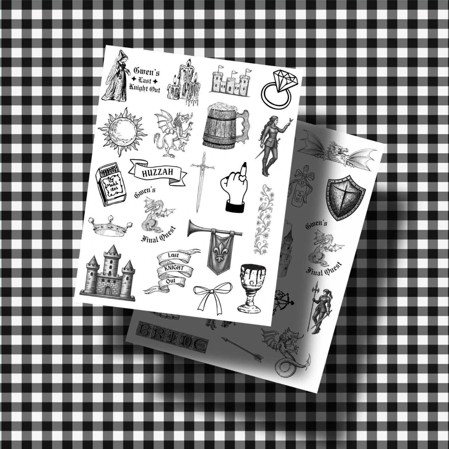 40 Medieval Renaissance Faire Bachelorette Temporary Tattoos, Customizable, Fun Wedding Tattoo