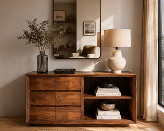Armario de almacenamiento de nogal, aparador moderno de mediados de siglo, vitrina de madera, consola de entrada, almacenamiento para sala de estar, credenza