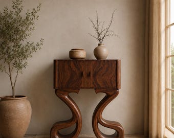 Aparador moderno de madera maciza, vitrina de nogal artesanal, consola escultural, mueble de almacenamiento, muebles de lujo para sala de estar.