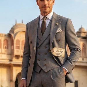 Men's Grey Glen Plaid 3-Piece Suit | Vintage Retro Style Custom Tailored Wedding Business Suit