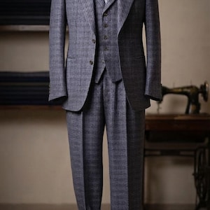 Bespoke Blue Check 3-Piece Suit, Custom Tailored Plaid Formal Wear