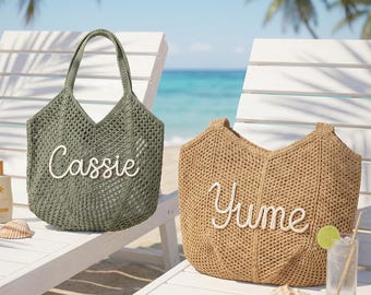 Personalized beach tote bag, Custom crochet handbag, Girls trip tote, Bachelorette party gift for women