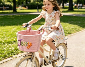 Cestino per bicicletta personalizzato per bambini, cestino per bicicletta con nome personalizzato, cestino per bicicletta in corda di cotone intrecciata a mano, cestino per monopattino, regalo per bambini, regalo con nome per bambini