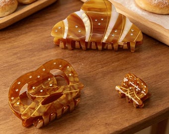 Croissant & Pretzel Hair Claw Claw, aangepaste initiële acetaatclip, Croissant Hair Clip, zachte esthetiek, schattige Franse stijl haarklauw, cadeau voor het leven