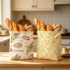 Reusable Bread Storage Bag, Beeswax Lined Linen Bread Bag, Bread Keeper for Homemade Bread, Sustainable Plastic Free Kitchen Gift for Women