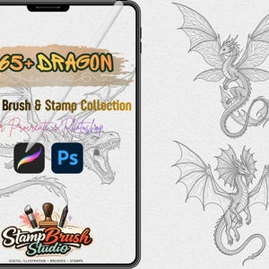 265+ Procreate Dragon-penslar för iPad och Photoshop, stämpelpenslar för fantasydrake, penslar för draktatuering, digitalt drakepenselkit