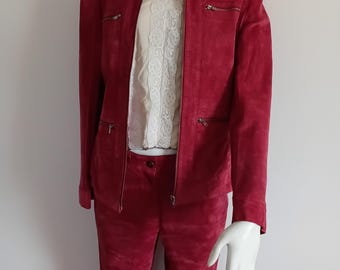 Vintage Raspberry Suede Leather Pantsuit