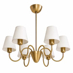 Jean Royere Inspired Chandelier: French Modern Ceiling Light | Wavy Raw Brass Frame & Fabric Shade | Contemporary Minimalist Ceiling Lamp