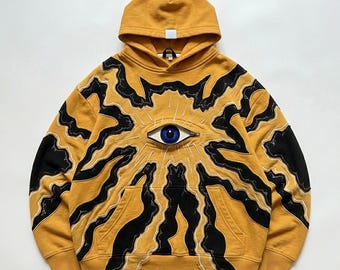 Felpa con cappuccio Mystic Eye, pullover patchwork Sunburst, felpa streetwear, moda street, unisex oversize