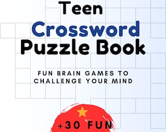 Teen Crossword Puzzle Book, Digital Download Activity Book  40 Fun Brain Games (Printable PDF)