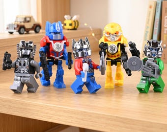 Zestaw figurek Transformers, 5 bohaterów akcji z bronią fuzyjną Arm Cannon, kreatywne klocki do zabawy, prezent dla chłopców-mecha