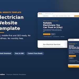 Elektrikerwebbmall, HTML mobilanpassad, SEO-klar (digital nedladdning)