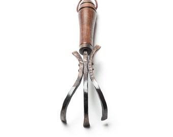 Handcrafted Gardening Rake with Handturned Walnut Handle,  Handforged in Bozeman Montana USA with Handturned Wooden Handle