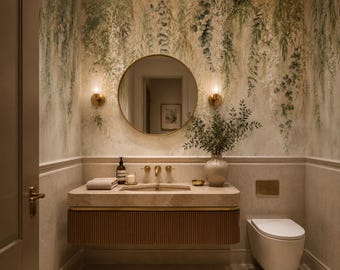 Hanging Botanical Peel and Stick, Green Leafy Non Woven Wallpaper, Rustic Floral Wall Mural