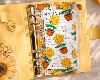 Separadores para agenda con diseño de girasoles (juego de 5) / Paneles para carpetas A6 y A7 / Separadores florales hechos a mano para agendas / Accesorios para carpetas de presupuesto