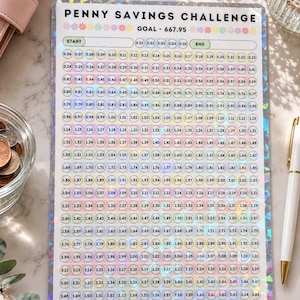 Holographische Pfennigspar-Challenge A5 | Budget Tracker Bargeldfüllung Planer