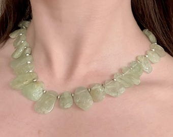 ヴィンテージグリーンアベンチュリンジェムストーンネックレス、925スターリングシルバー留め具付き