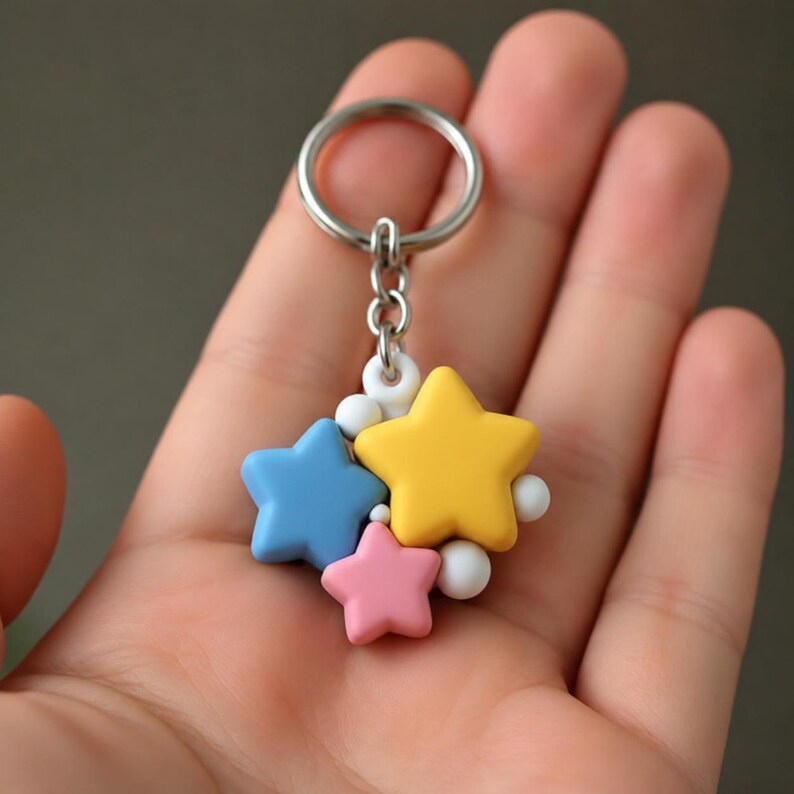 Celestial Star Cluster Charm, Hand-painted 3D Printed Keychain, Unique ...
