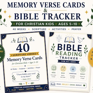 Christian Homeschool Bible Bundle — 40 Weekly Memory Verse Cards + Full Year Bible Reading Tracker!